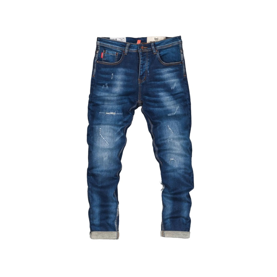 Men's Cuffed Distressed Denim Jeans 