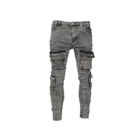  Gray Men's Multi-Pocket Utility Jeans 