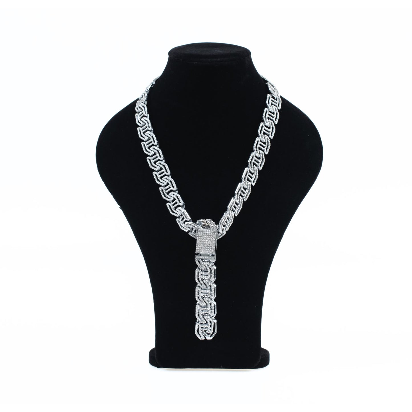 Iced Cuban Link Drop-Lock Silver Necklace