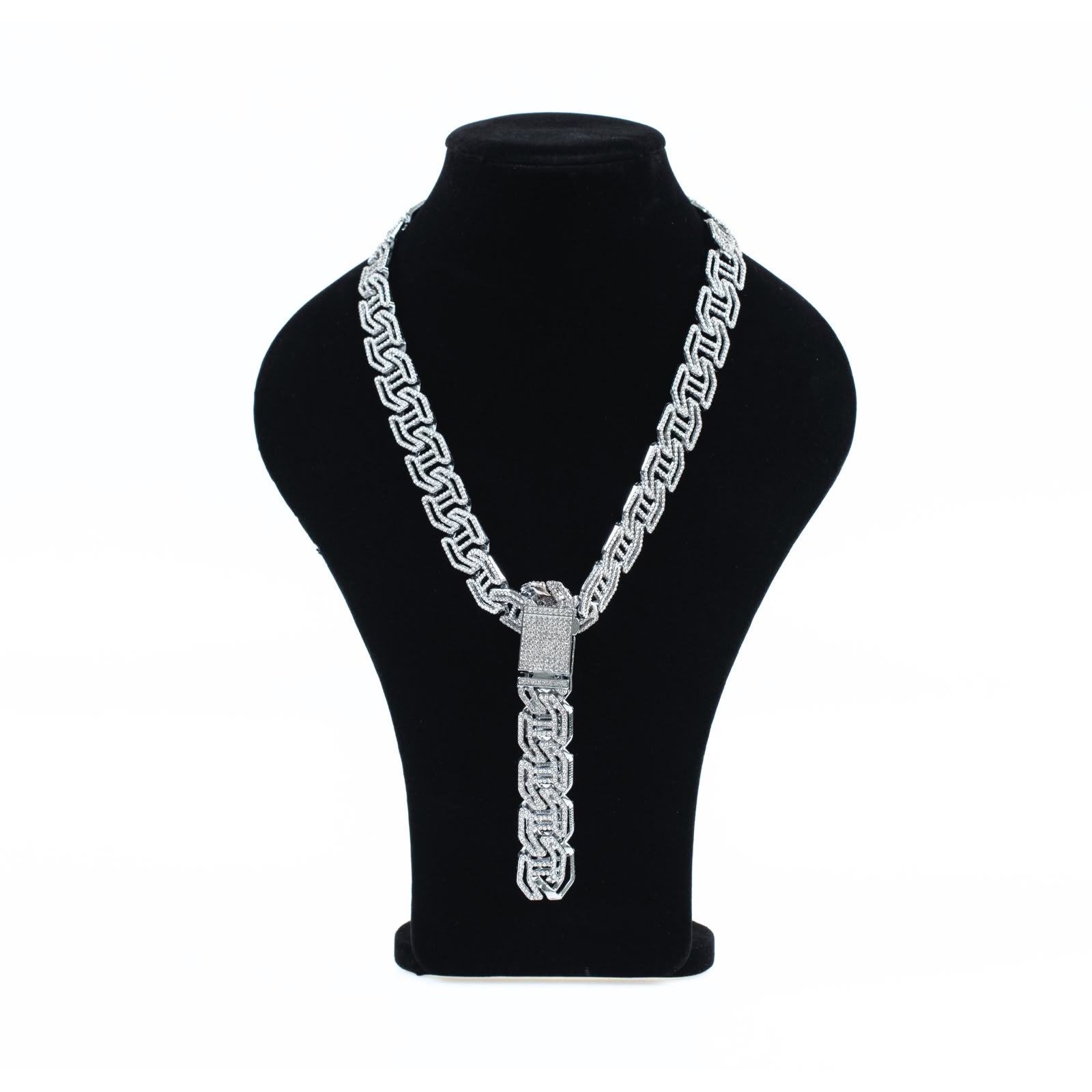 Iced Cuban Link Drop-Lock Silver Necklace