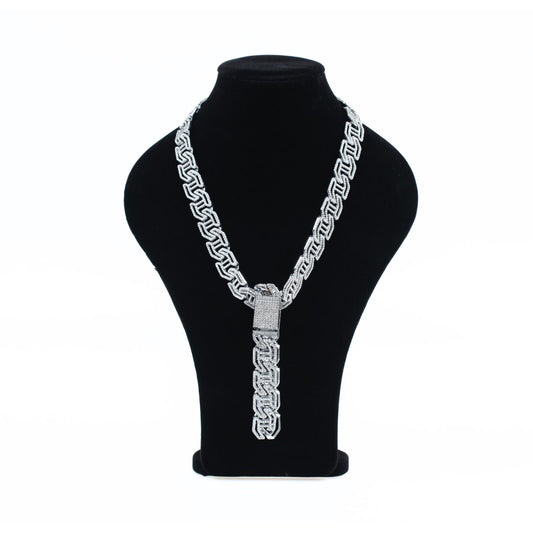 Iced Cuban Link Drop-Lock Silver Necklace