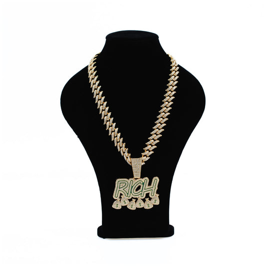 RICH Cuban Link Pendant Gold Necklace