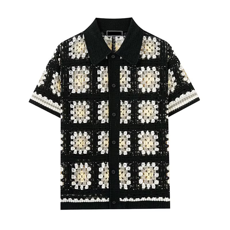 Men's Black and white  Eclipse Crochet Shirt