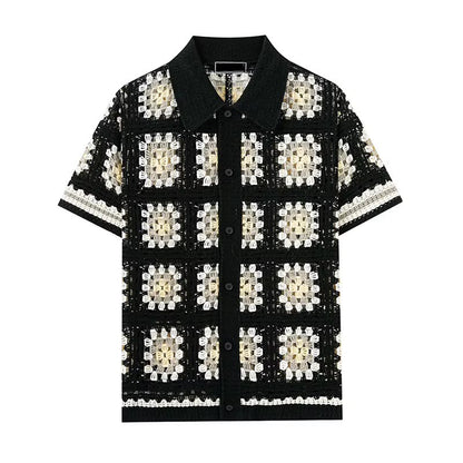 Men's Black and white  Eclipse Crochet Shirt