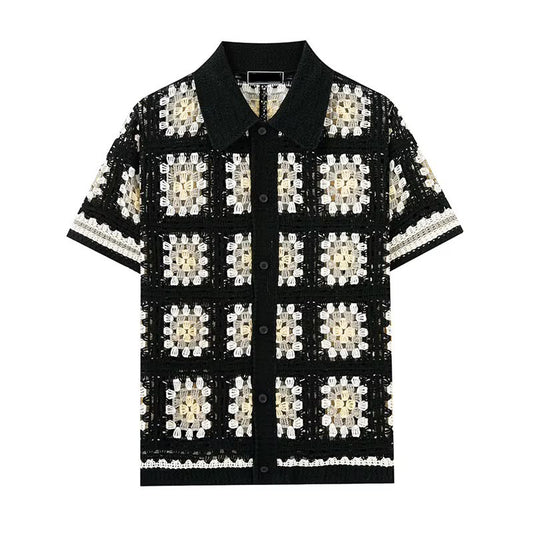 Men's Black and white  Eclipse Crochet Shirt